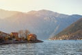 Evening Mediterranean landscape. Montenegro, view of the Bay of Kotor, Stoliv village and Perast town