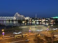 Evening Minsk. Belarus. Night city. View of Pobediteley Avenue. Troitskoye Suburb.