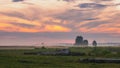 Evening mist over the Podlasie meadow. Beautiful sunset. Royalty Free Stock Photo