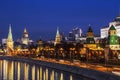 Evening Moscow, Kremlin panorama and high-rise buildings on the horizon. Moscow,