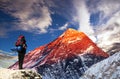 Evening Mount Everest with tourist Royalty Free Stock Photo