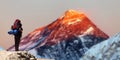 Evening Mount Everest with tourist Royalty Free Stock Photo