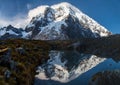 Evening mount Salkantay or Salcantay and lake in Peru