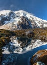 Evening mount Salkantay or Salcantay and lake in Peru