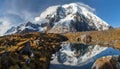 Evening mount Salkantay or Salcantay and lake in Peru