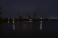 Evening Night Darkness Bridge Nature River Water Lights Port Cranes