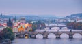 Evening over river Vltava near Charles bridge in Prague Royalty Free Stock Photo