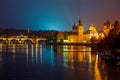 Evening over river Vltava near Charles bridge in Prague Royalty Free Stock Photo