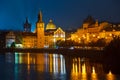 Evening over river Vltava near Charles bridge in Prague Royalty Free Stock Photo