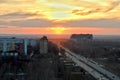 Evening panorama of the city of Togliatti overlooking the gorgeous sunset.