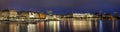 Evening panorama of Hamburg from Alster lake