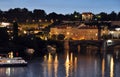 Summer night view from Charles Bridge on the historical part of Prague, St. Vitus Cathedral and the Vltava embankment Royalty Free Stock Photo