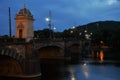 Summer night view of Charles Bridge over the Vltava in the historical part of Prague Royalty Free Stock Photo