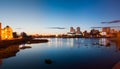 Evening panorama of the Miass River embankment, Chelyabinsk, September 2017. Editorial use only