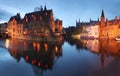Evening panorama of some of the famous icons from Brugge (Bruges) city, Belgium