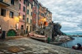 Evening panorama of the town of Riomaggiore Royalty Free Stock Photo