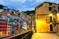 Evening panorama of the town of Riomaggiore Royalty Free Stock Photo