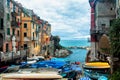 Evening panorama of the town of Riomaggiore Royalty Free Stock Photo