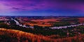 Evening Panoramatic View From Radobyl Hill To River Labe, Golden Fields, Hill Rip On Horizont And Cities Bohusovice Nad Ohri, Lito