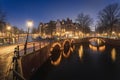 Evening panoramic view of the famous historic center in Amsterdam, Netherlands Royalty Free Stock Photo