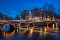 Evening panoramic view of the famous historic center in Amsterdam, Netherlands Royalty Free Stock Photo