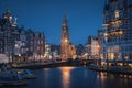 Evening panoramic view of the famous historic center in Amsterdam, Netherlands Royalty Free Stock Photo