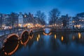 Evening panoramic view of the famous historic center in Amsterdam, Netherlands Royalty Free Stock Photo