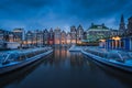 Evening panoramic view of the famous historic center in Amsterdam, Netherlands Royalty Free Stock Photo