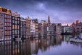 Evening panoramic view of the famous historic center in Amsterdam, Netherlands Royalty Free Stock Photo