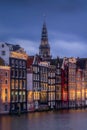 Evening panoramic view of the famous historic center in Amsterdam, Netherlands Royalty Free Stock Photo