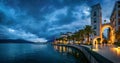 Evening panoramic view of the sea port of Montenegro.,Tivat. Luxury yachts and sailing boats in the port of Montenegro. Tivat. Royalty Free Stock Photo