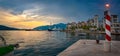 Evening panoramic view of the sea port of Montenegro.,Tivat. Luxury yachts and sailing boats in the port of Montenegro. Tivat. Royalty Free Stock Photo
