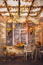 Evening patio. Window with vintage shutters Royalty Free Stock Photo