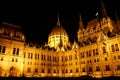 Evening photo of the Parliament building in Budapest.The majestic Saxon architecture is illuminated with warm yellow light Royalty Free Stock Photo