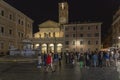 Evening photo of Piazza del Trastevere with Basilica Santa Maria in Trastevere, Rome, Italy