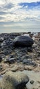 evening photo when the sea water recedes at the beach