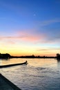 evening picture, evening river Rowing on the river in the evening