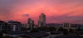 Evening pink sky landscape cityscape after rain Royalty Free Stock Photo