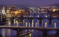 Evening in Prague. Panorama of the city with the Vltava River in the foreground - Czech Republic Royalty Free Stock Photo