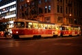 Evening Prague, tram goes through the Vatslavsky a