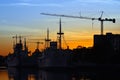 Evening on the Pregel river. Kaliningrad (former Konigsberg), Russia Royalty Free Stock Photo