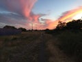 Evening red sky at sunset and dirt road Royalty Free Stock Photo