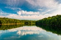 Evening reflections of clouds and trees in Lake Marburg, Codorus State Park, Pennsylvania.