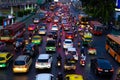 Evening rush hour in Bangkok. A lot of cars are stuck in traffic