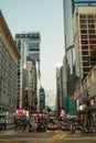 Evening rush hour at the Nathan Road in Kowloon in Hong Kong