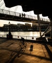 An evening scene on the south bank of the River Thames, London. Royalty Free Stock Photo