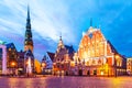 Evening scenery of the Old Town Hall Square in Riga, Latvia Royalty Free Stock Photo