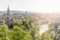 Scenic of The city of Bern, the capital of Switzerland.The Aare river flows in a wide loop around the Old City of Bern. Royalty Free Stock Photo