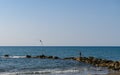 evening at sea, autumn in Cyprus fishmen Royalty Free Stock Photo