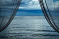 Evening of the sea with double sided curtains.